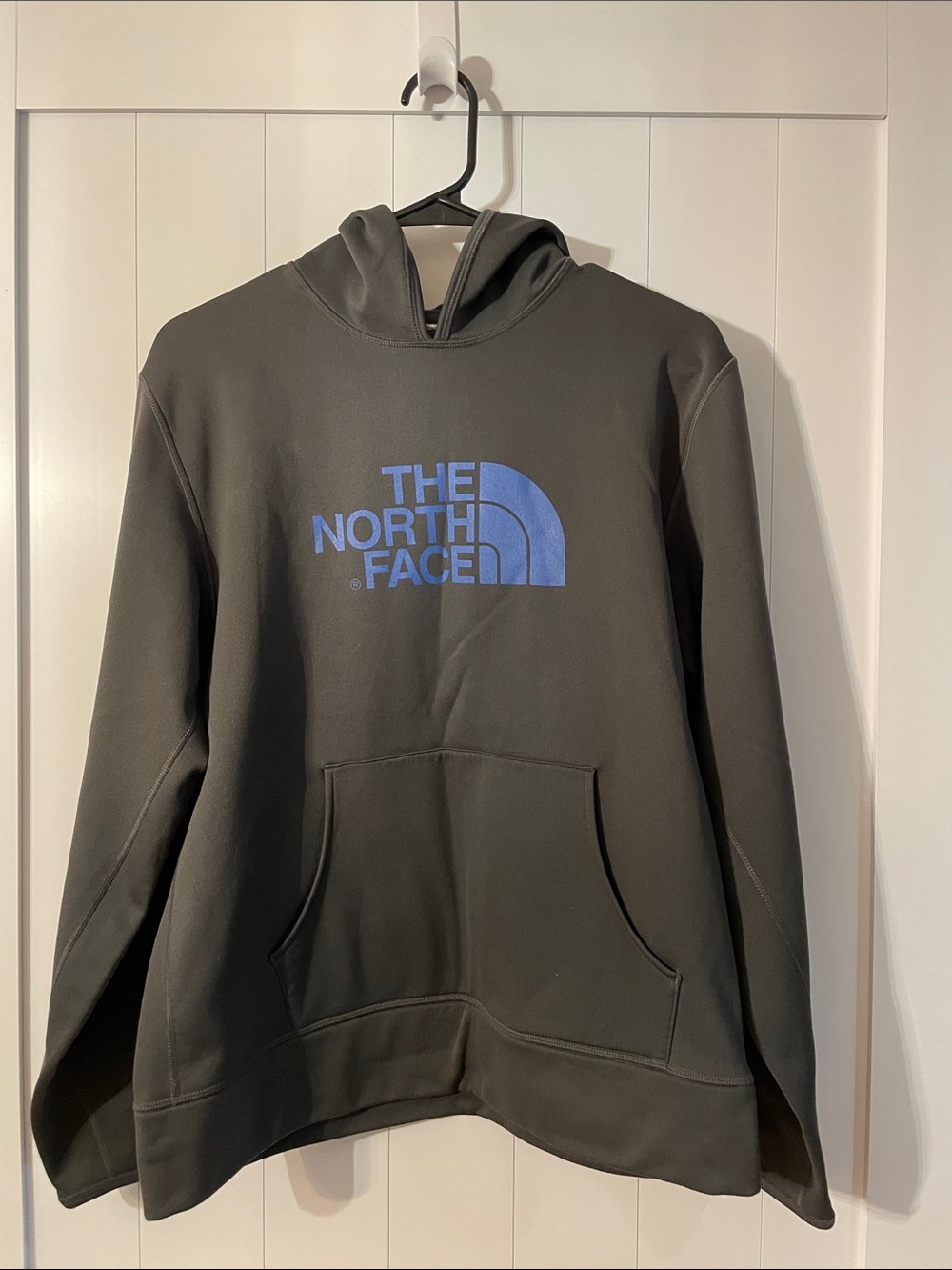 The North Face Men's Hoodie in Grey with Blue Logo
